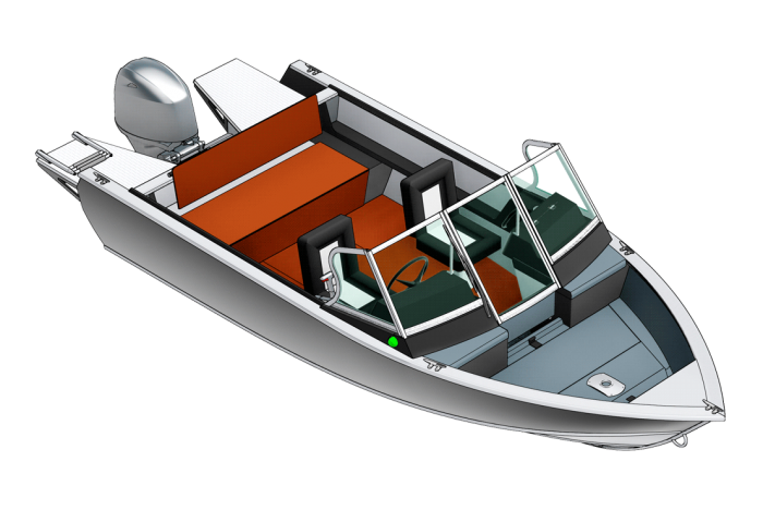 Схема лодки REALCRAFT 470 - увеличенный носовой кокпит с носовым подиумом Fish PRO