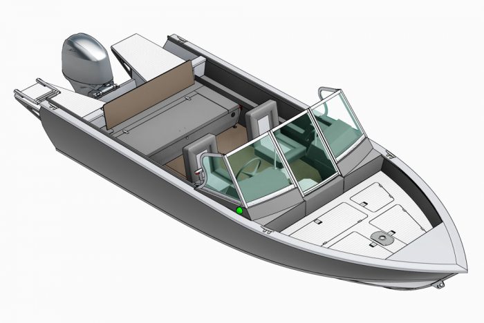Схема лодки REALCRAFT 500 С носовым Fish-подиумом в носу и поворотными сиденьями на стойках в основном кокпите