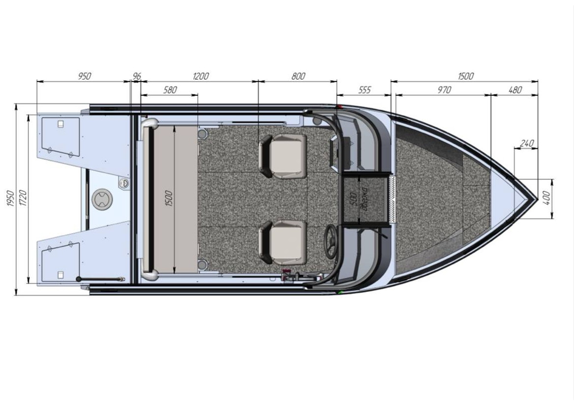 Чертеж моторной лодки Realcraft 470 NS BR - вид на катер сверху  (2)